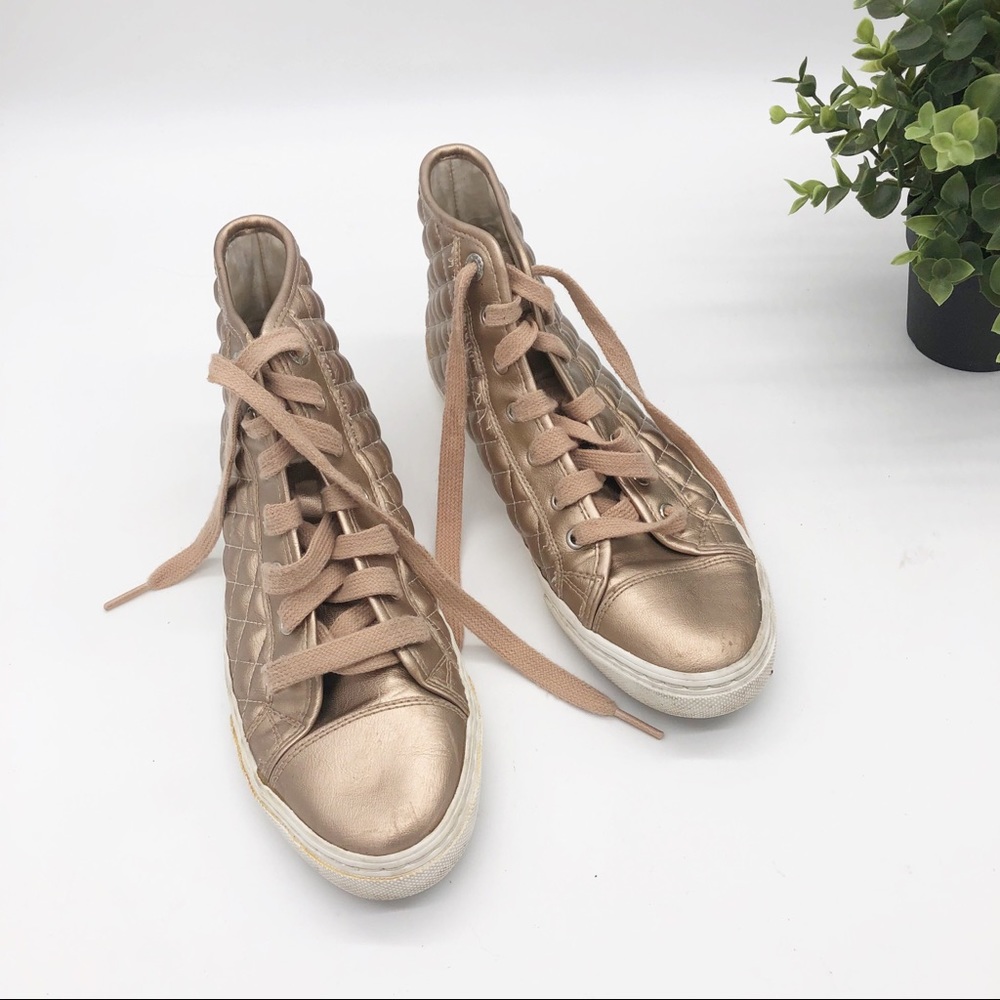 GEOX New Club Quilted High Top Sneakers Rose Gold - Picture 2 of 14